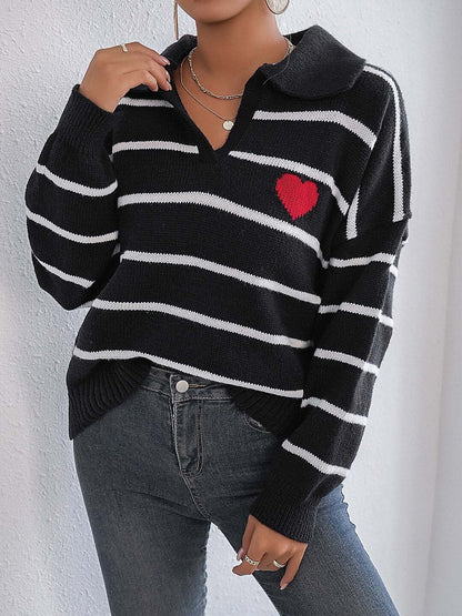 Women Striped Pullover with Embroidered Detail
