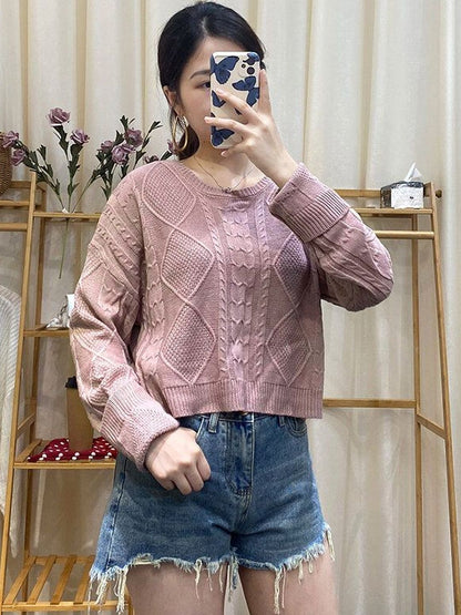 Women's Pink Cable Knit Crop Pullover