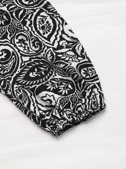 Women's White Print A-Line Midi Dress Blend