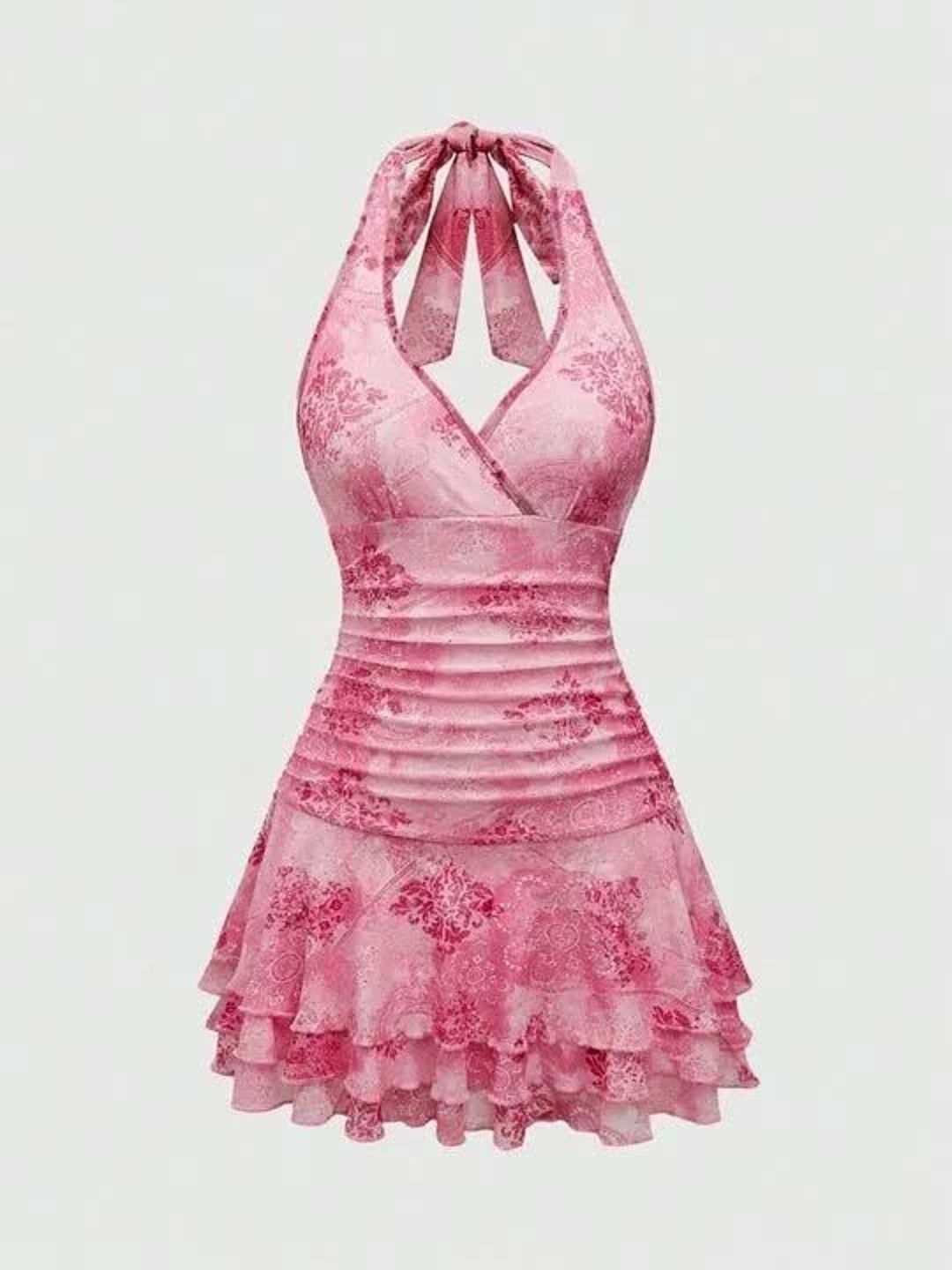 Floral Print Halter Neck Fit & Flare Mini Dress