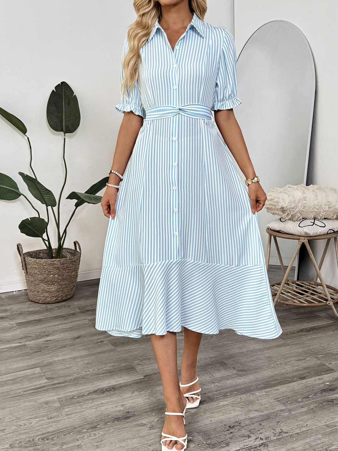 Striped A-Line Midi Dress