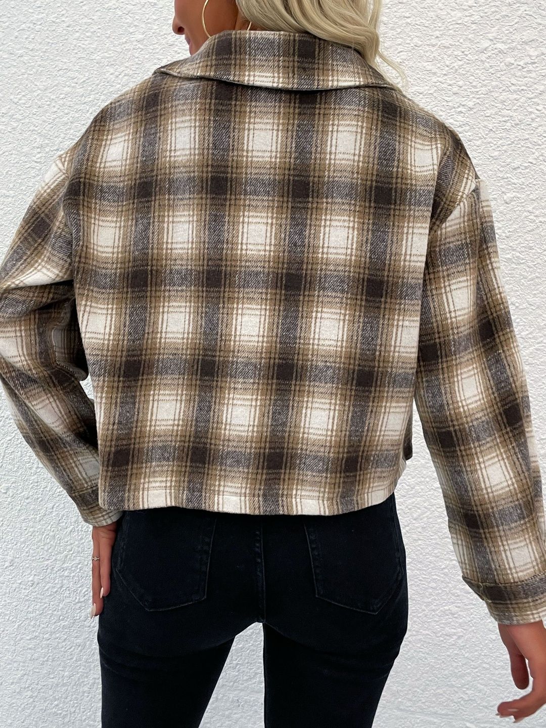 Women Checked Crop Jacket