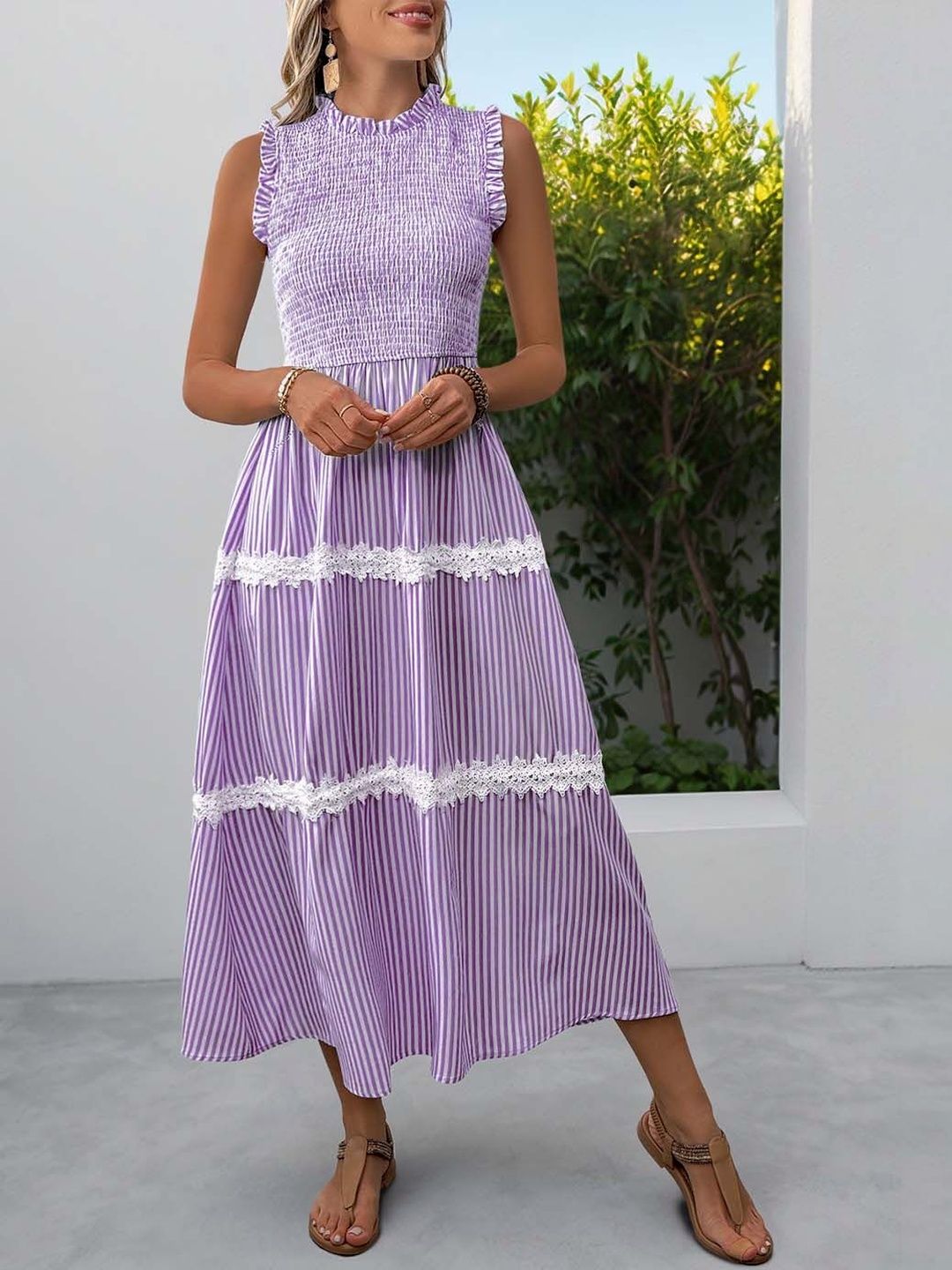 Striped A-Line Midi Dress
