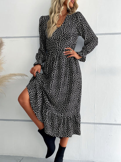 Women's Black Polka Dot Print Midi Dress