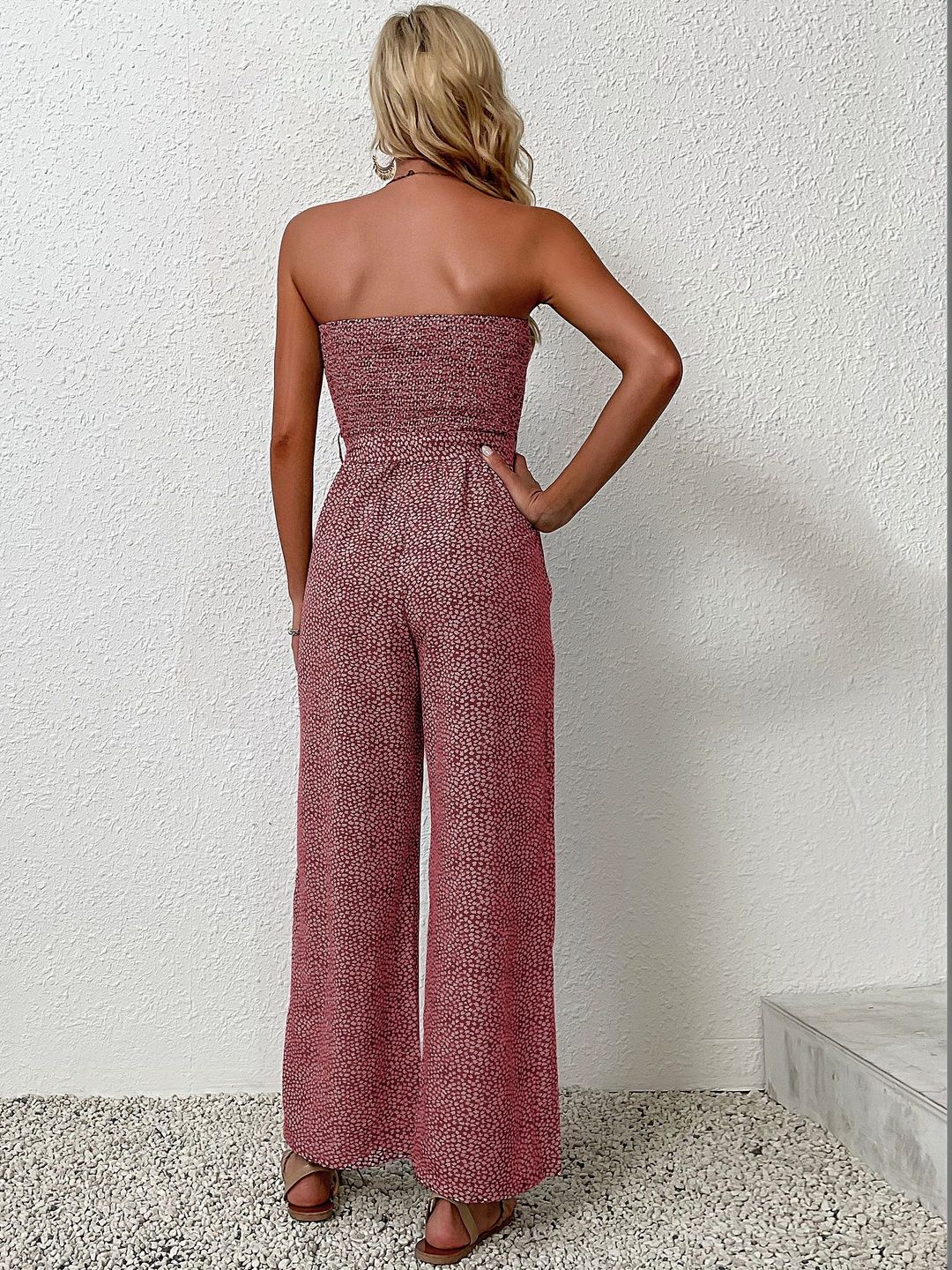 Off-Shoulder Printed Basic Jumpsuit