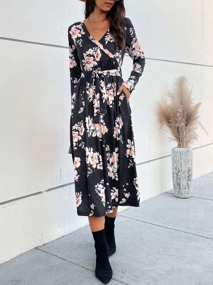 Women's Black Floral Print Midi Dress Blend
