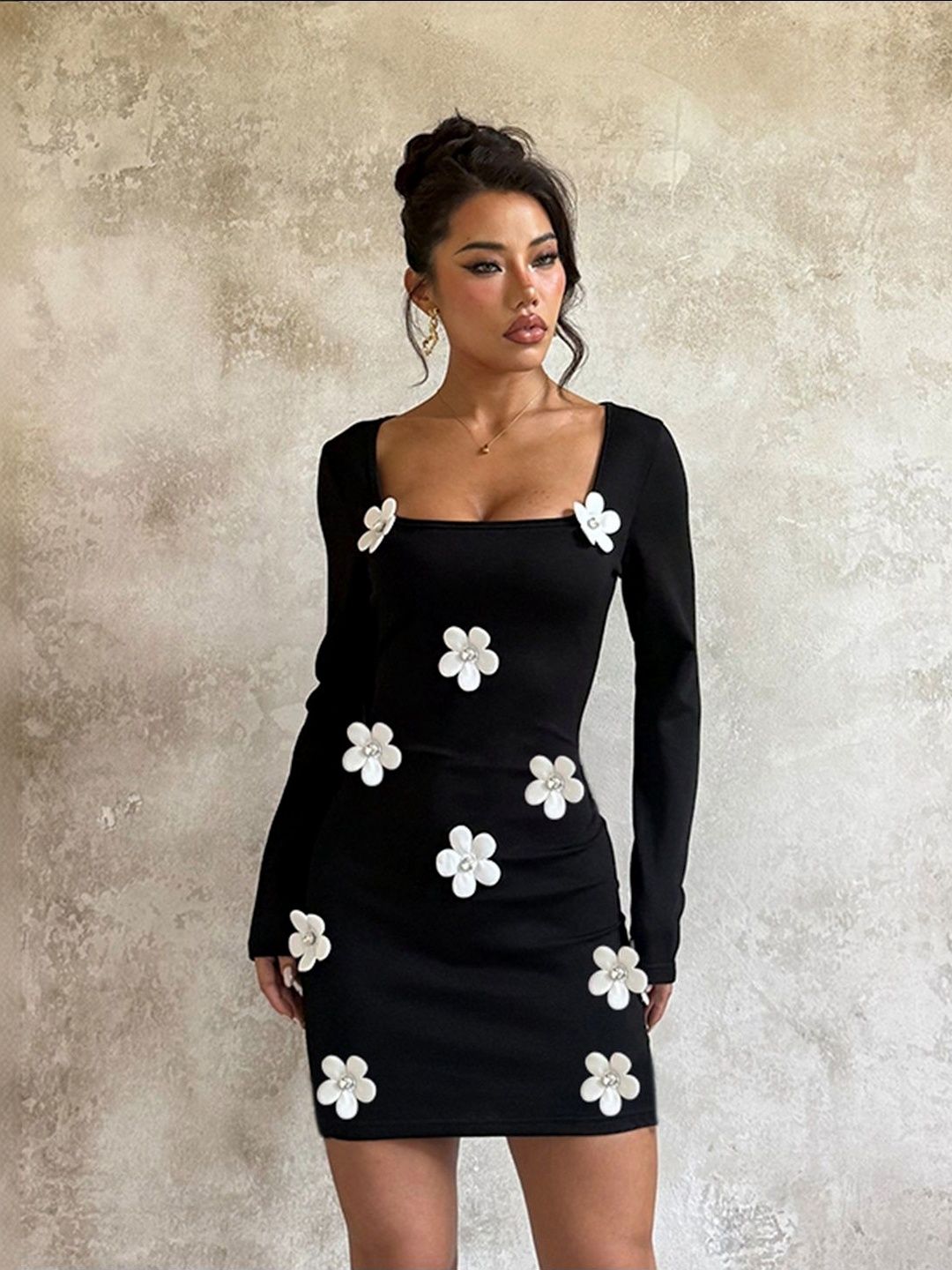 Women's Black Bodycon Mini Dress Blend Printed