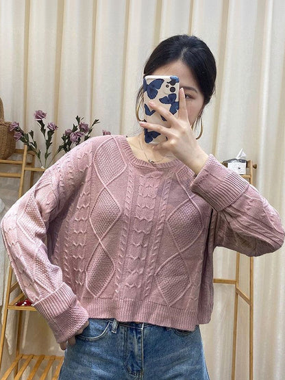 Women's Pink Cable Knit Crop Pullover