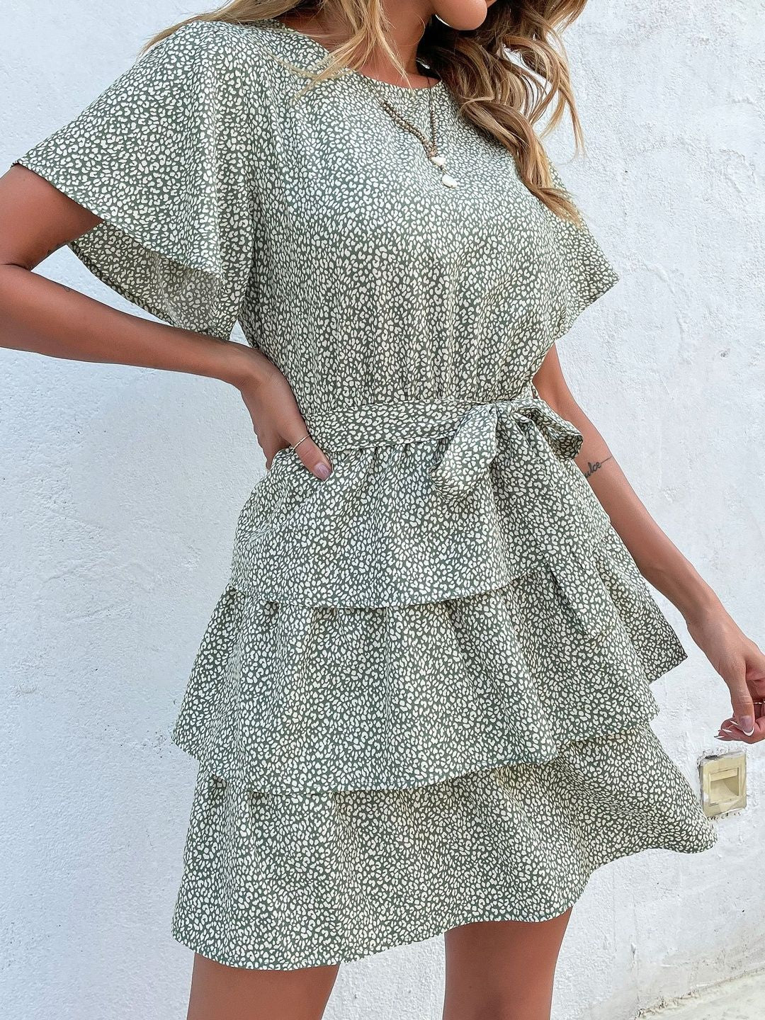 Floral Print Flutter Sleeve Fit & Flare Mini Dress