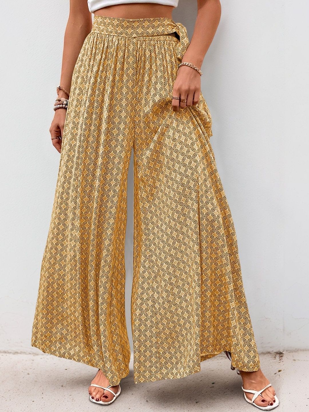 Women Printed High-Rise Non Iron Trousers