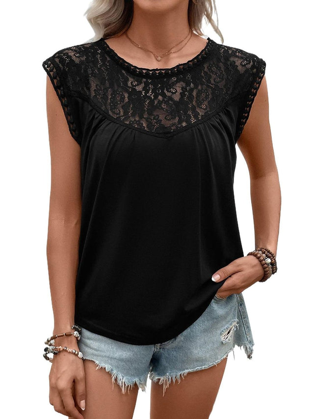 Top in Black polyester Short Sleeve - Nowi Korean Fashion