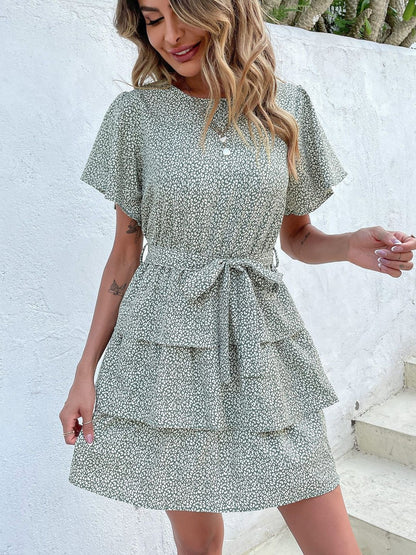 Floral Print Flutter Sleeve Fit & Flare Mini Dress