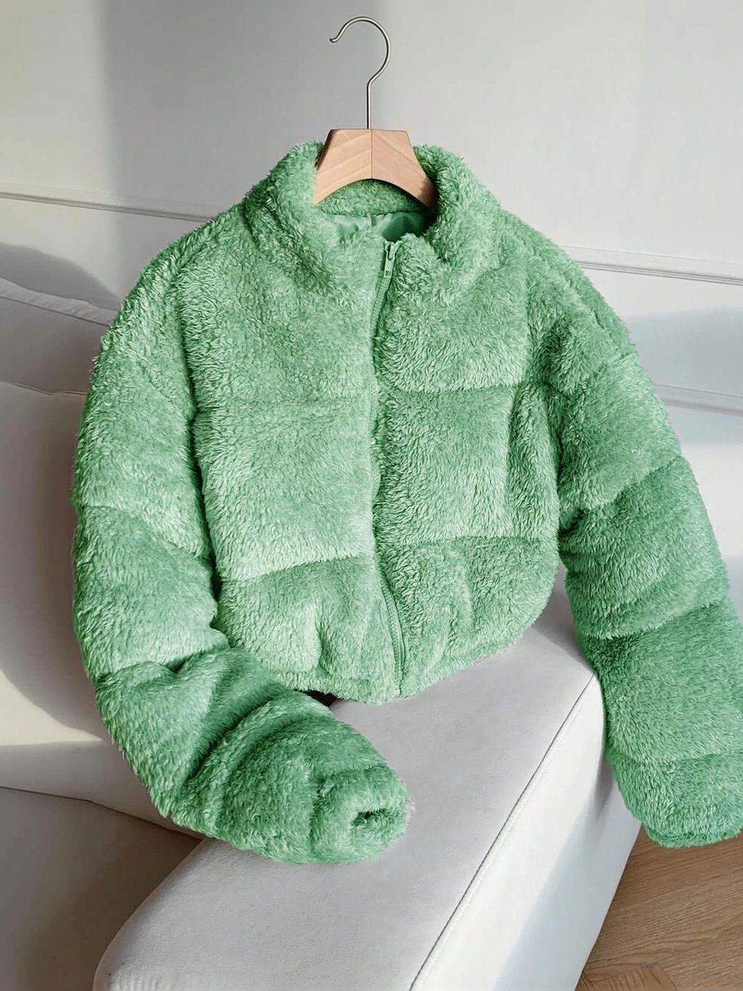 NOWI Women Woollen Crop Puffer Jacket