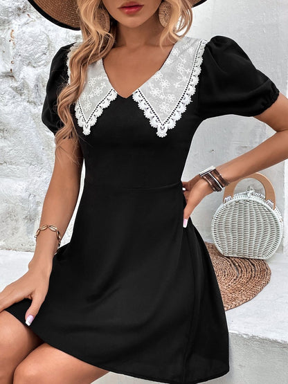 Puff Sleeve Applique Fit & Flare Mini Dress