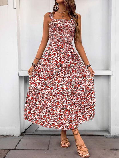 Floral Print A-Line Midi Dress in White Style 306 - Nowi Korean Fashion