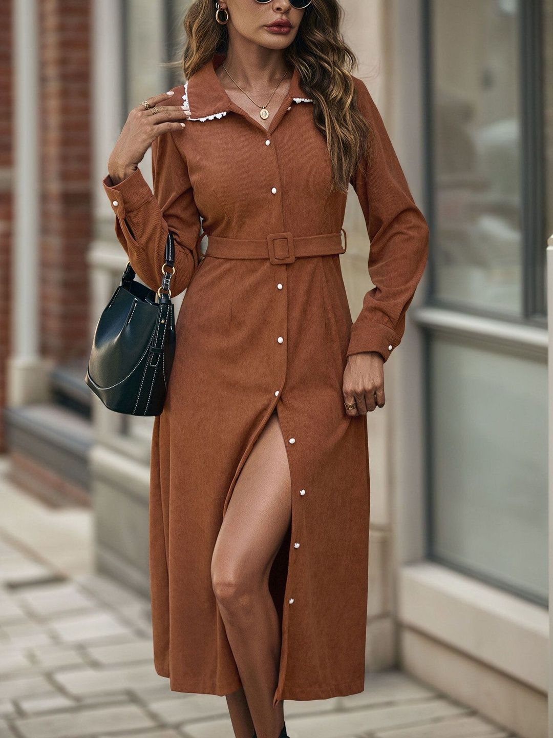 Women's Brown Shirt Midi Dress