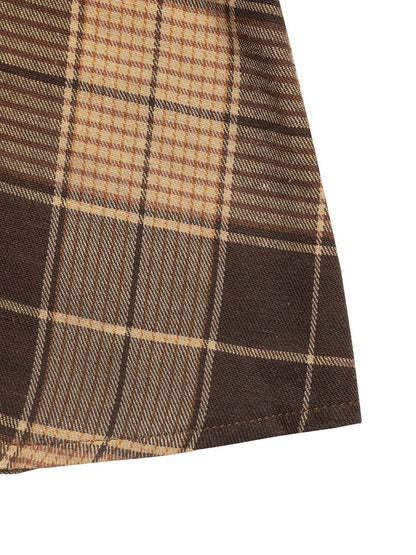 Women's Brown Checked Fit & Flare Dress