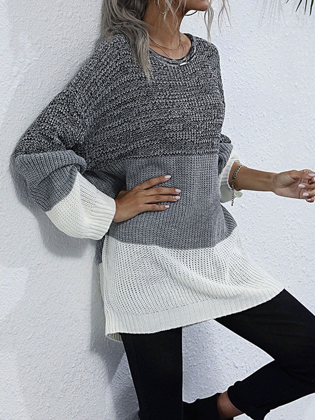 Women's Grey Colourblocked Pullover Blend Printed