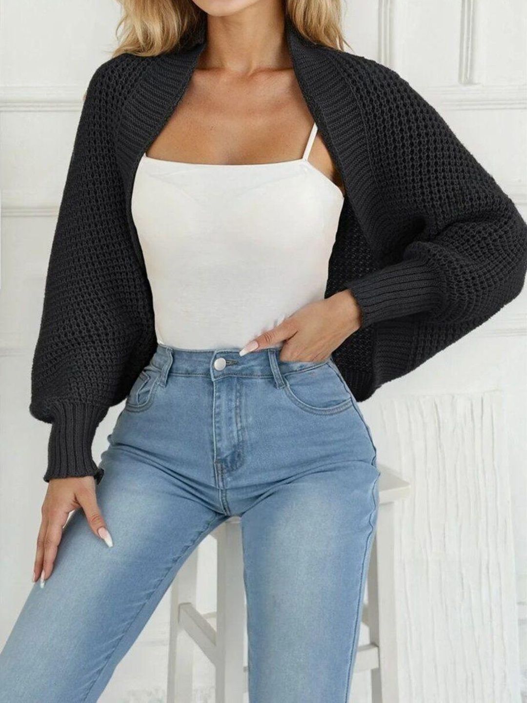 Women Ribbed Crop Cardigan