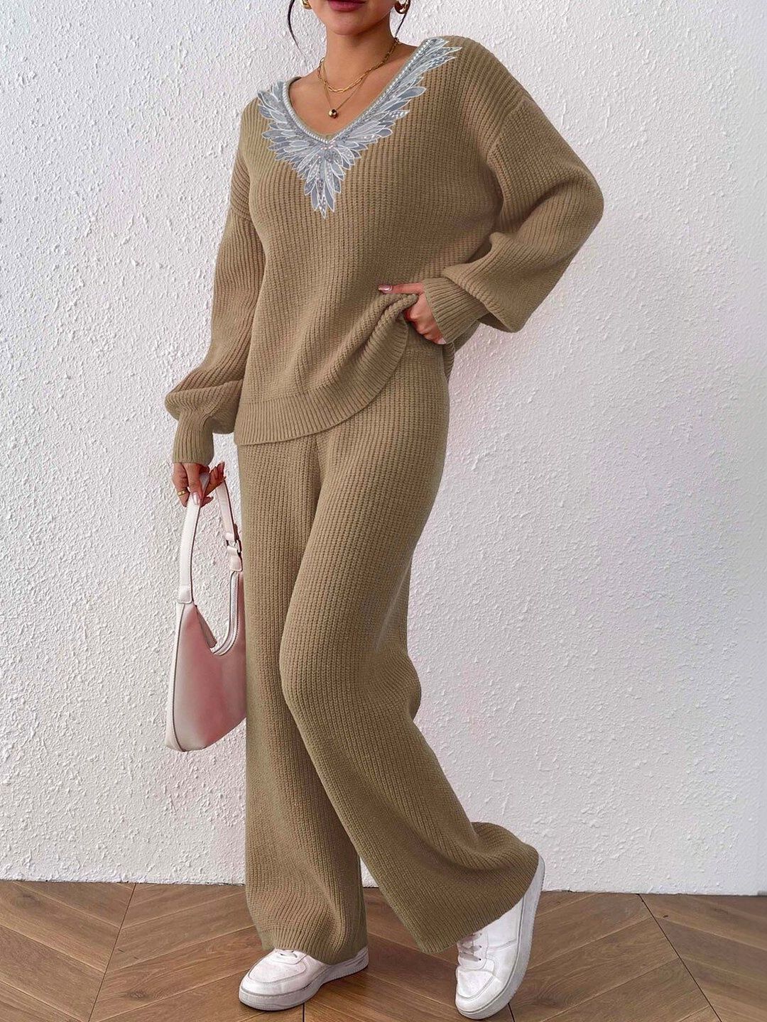 Knitted Embellished Sweater with Palazzos