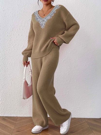 Knitted Embellished Sweater with Palazzos