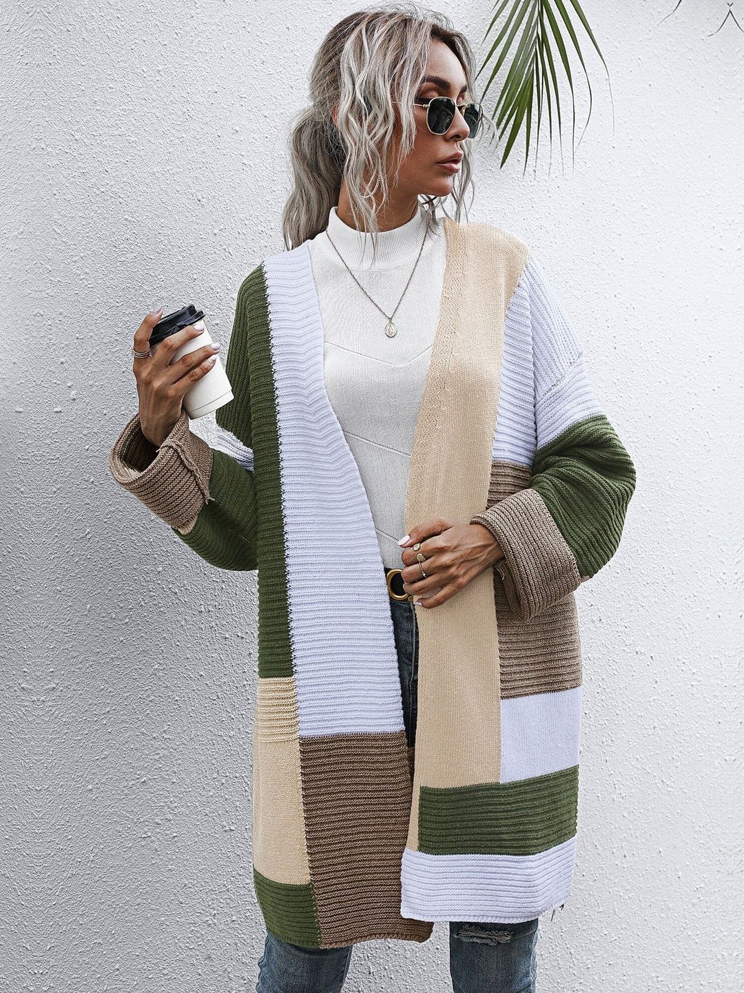 Women's Green Colourblocked Cardigan