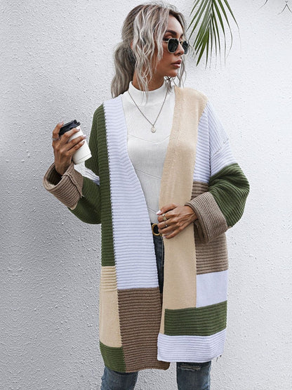 Women's Green Colourblocked Cardigan