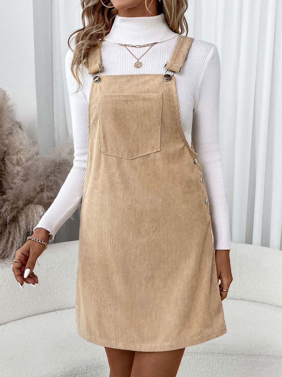 Pinafore Dress in Beige - Nowi Korean Fashion