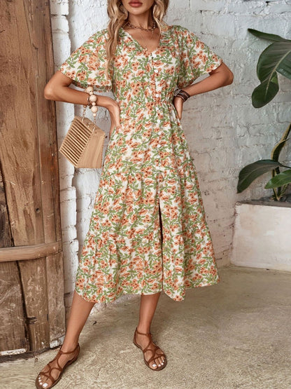 Floral Print A-Line Midi Dress