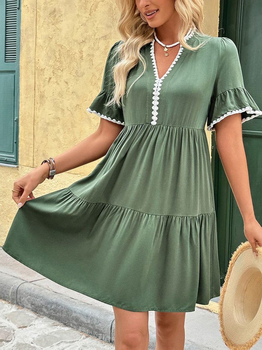 Flutter Sleeve Ruffled Fit & Flare Dress