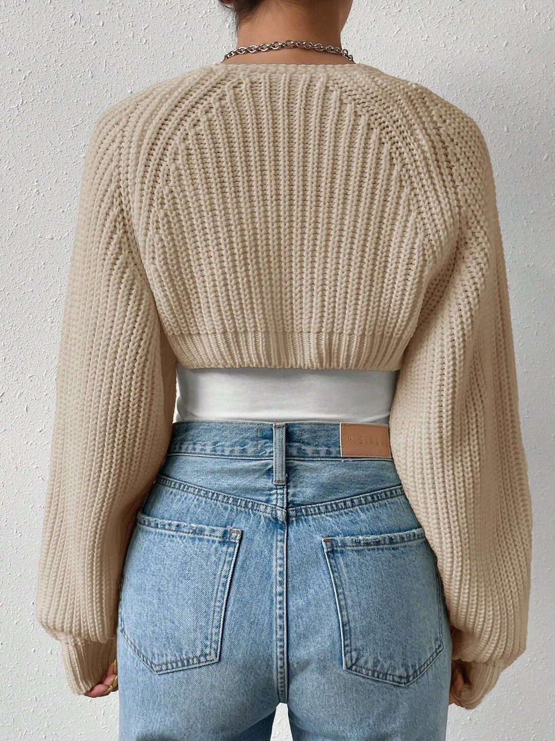 Women Ribbed Crop Cardigan