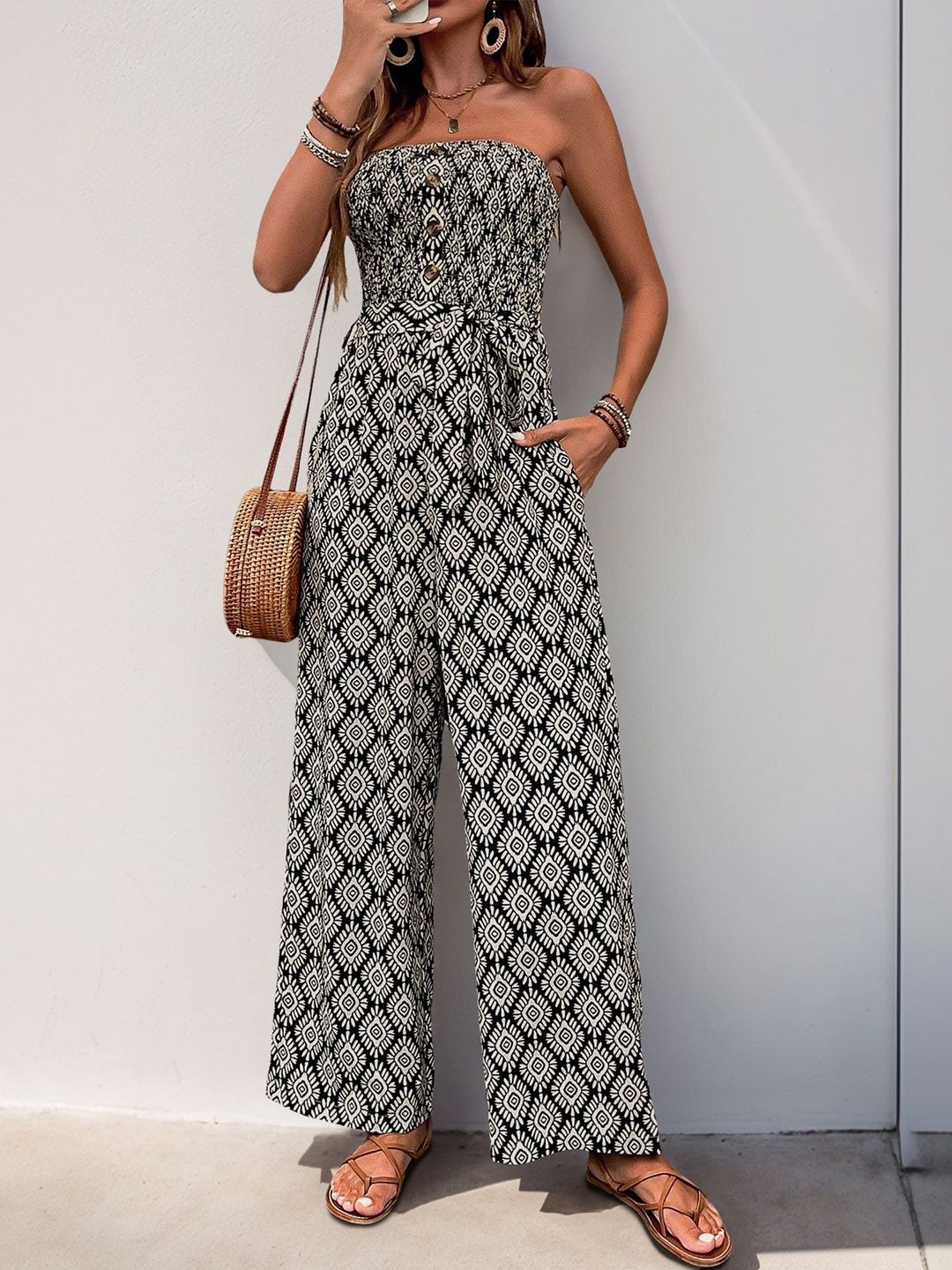 Strapless Printed Basic Jumpsuit