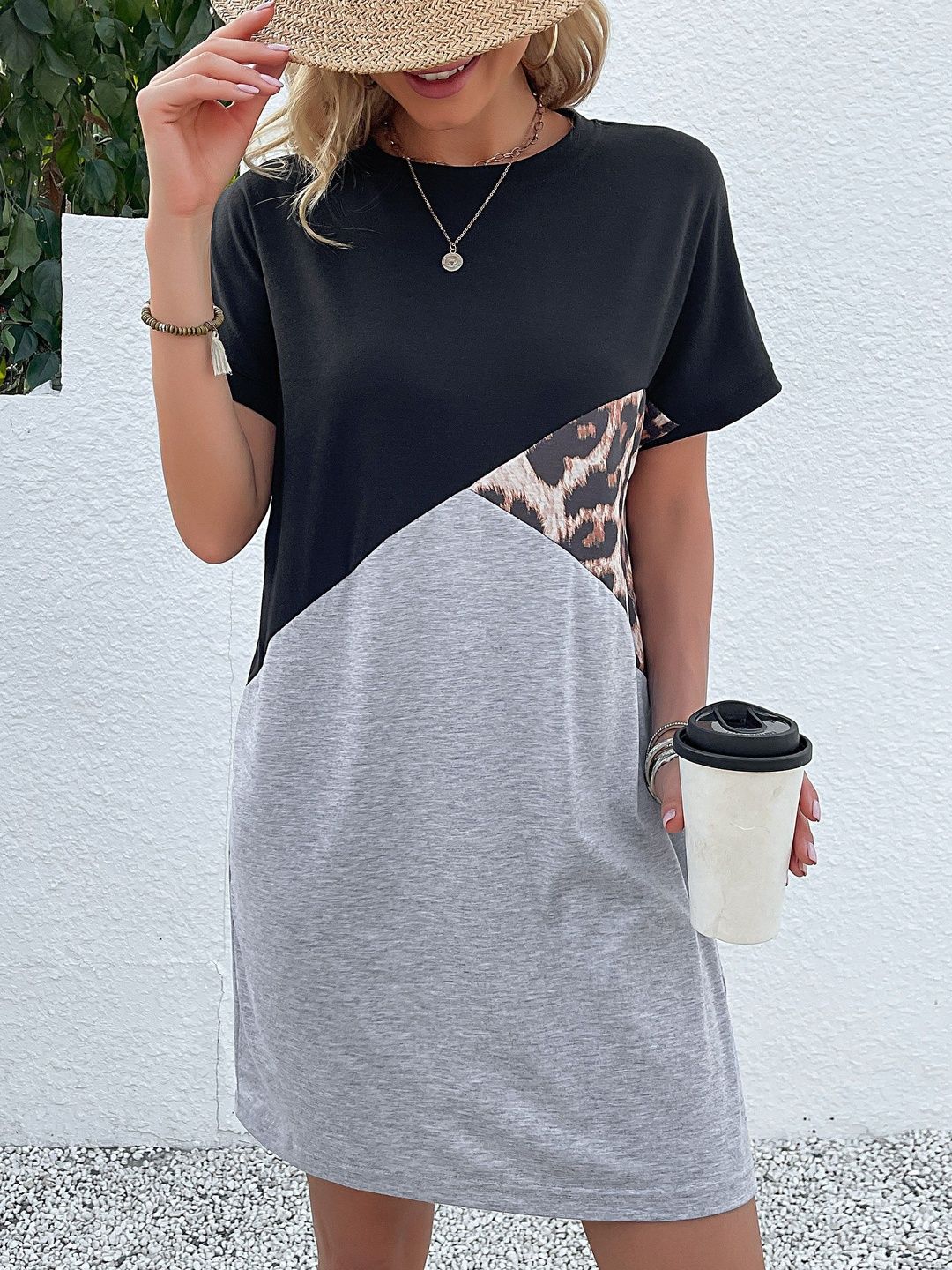 Colourblocked Dress in Grey cotton - Nowi Korean Fashion