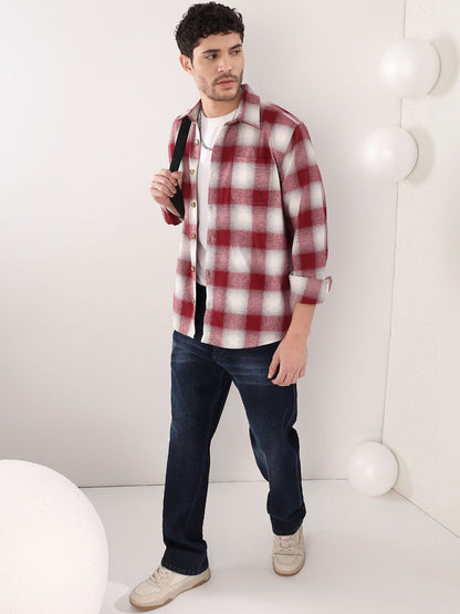 Tartan Checks Checked Casual Shirt in Red Cotton - Nowi Korean Fashion