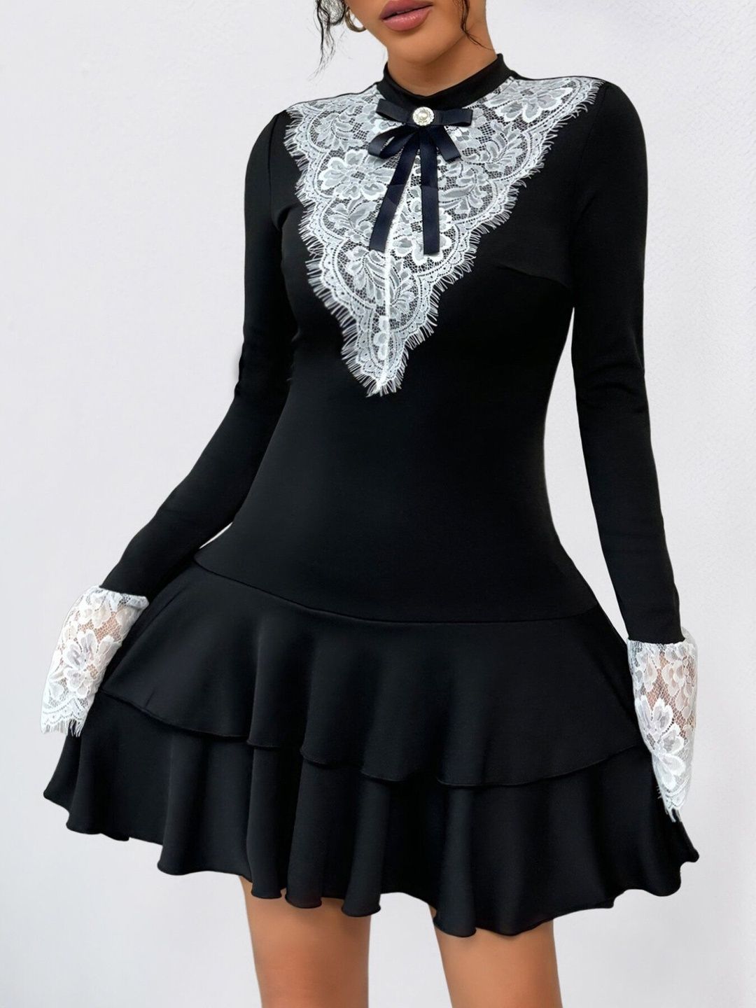Women's Black Ruffled Fit & Flare Mini Dress Blend