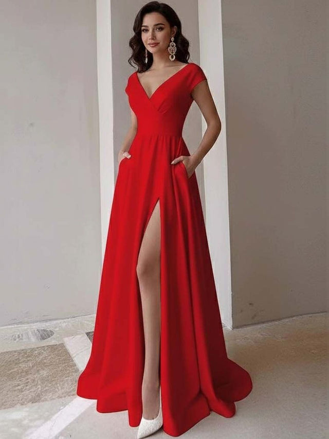 Maxi Dress in Red polyester - Nowi Korean Fashion