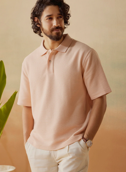 Dawn Pink Cotton Blend Jaquard Polo