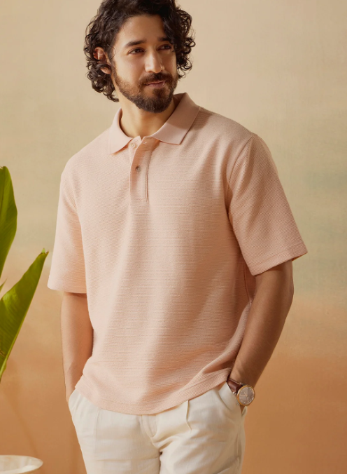 Dawn Pink Cotton Blend Jaquard Polo