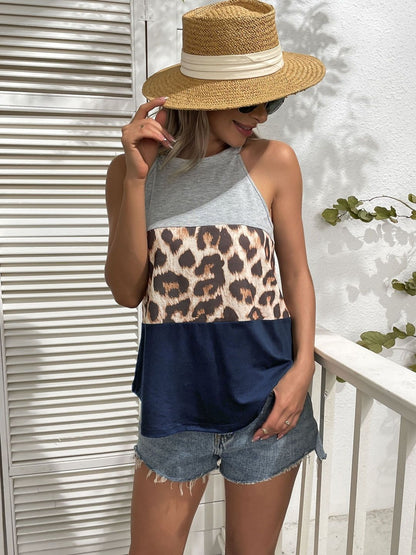 Animal Colourblocked Halter Neck Cotton Top