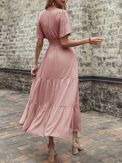 Flutter Sleeve A-Line Midi Dress
