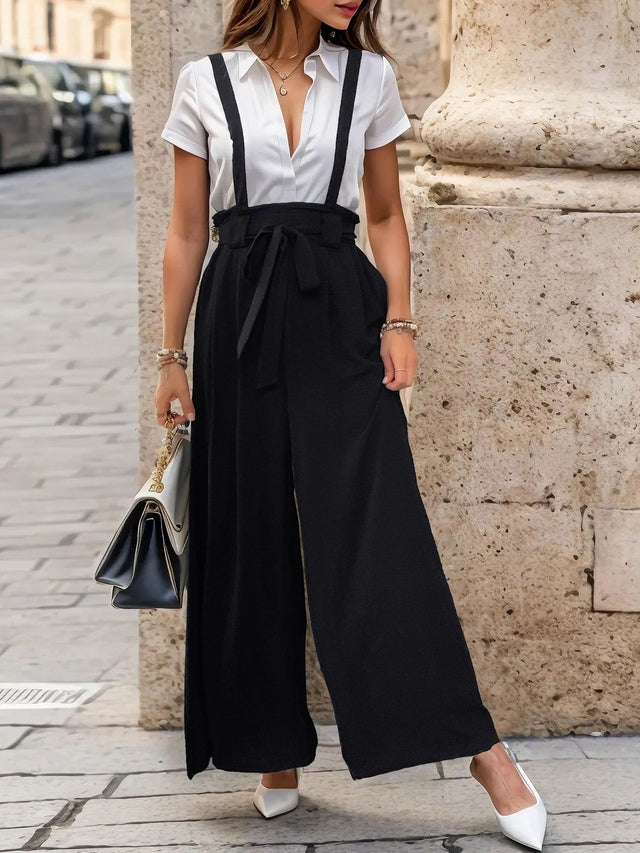 Basic Jumpsuit in Black polyester Short Sleeve - Nowi Korean Fashion