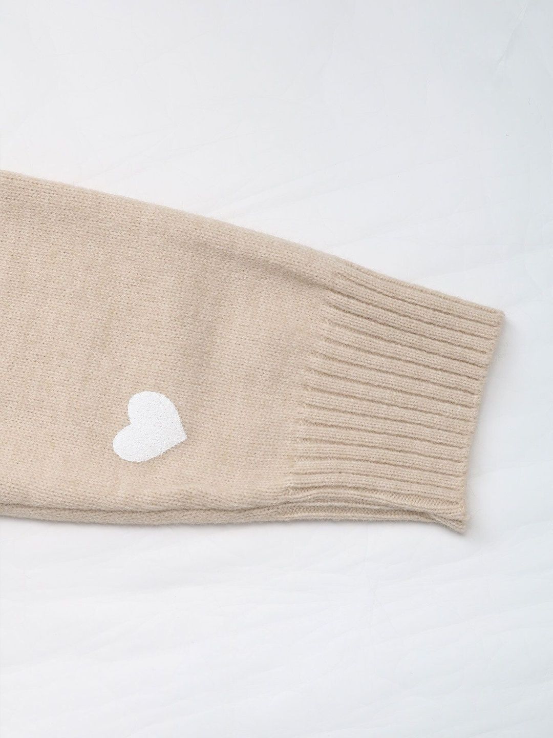 Women's Beige Heart Detail Pullover