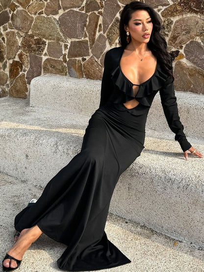 NOWI Ruffled Sheath Maxi Dress