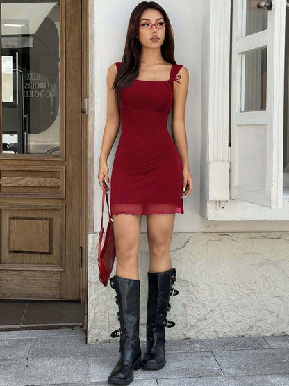 Bodycon Mini Dress in Red polyester - Nowi Korean Fashion