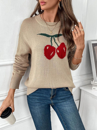 Printed Pullover in Beige - Nowi Korean Fashion