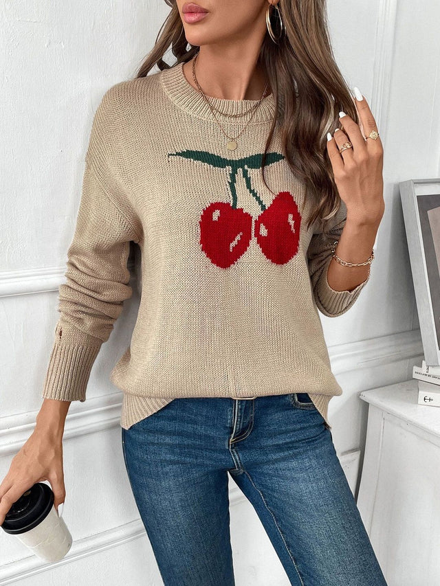 Printed Pullover in Beige - Nowi Korean Fashion