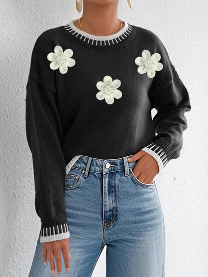 Women Floral Pullover with Applique Detail