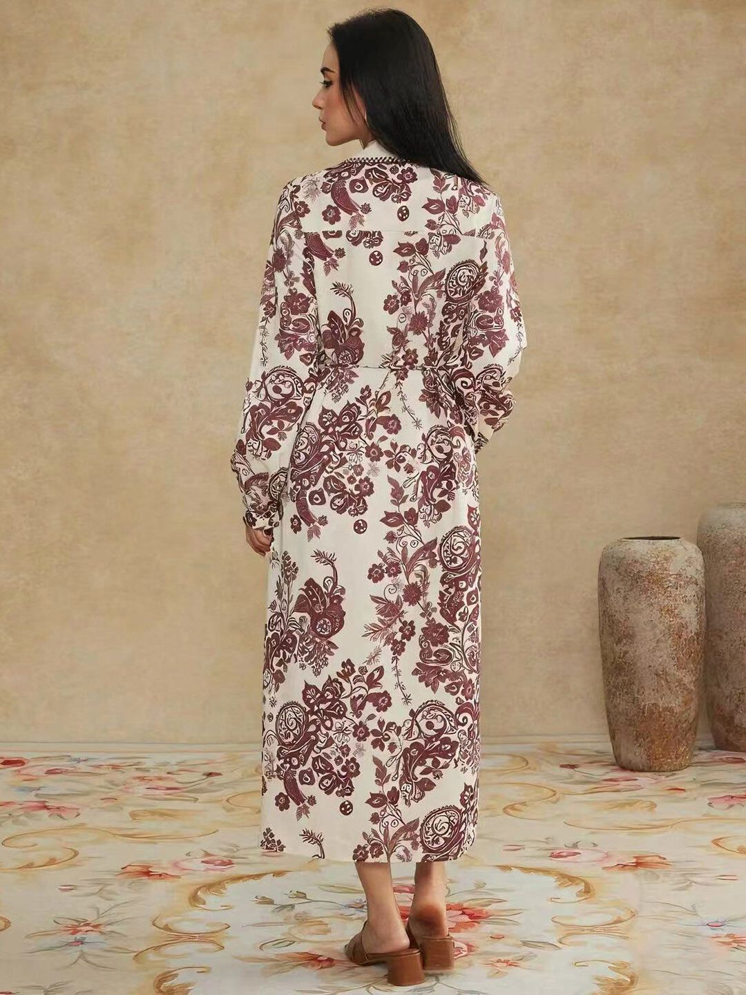 Floral Print Shirt Maxi Dress