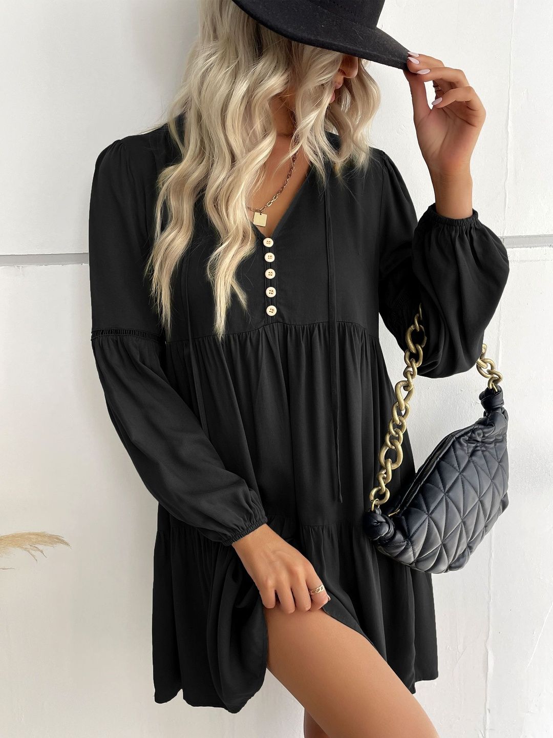 Women's Black A-Line Dress Blend Printed