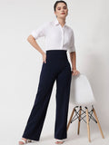 NOWI Women Solid Flared High-Rise Wide Leg Formal Trousers